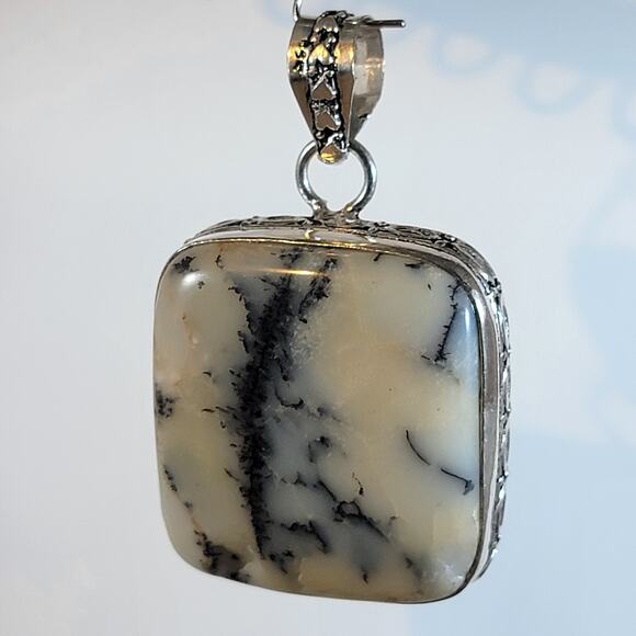 Handmade Silver Pendant – Dendritic Opal Cabochon + 20" Sterling Silver Chain - Picture 10 of 10